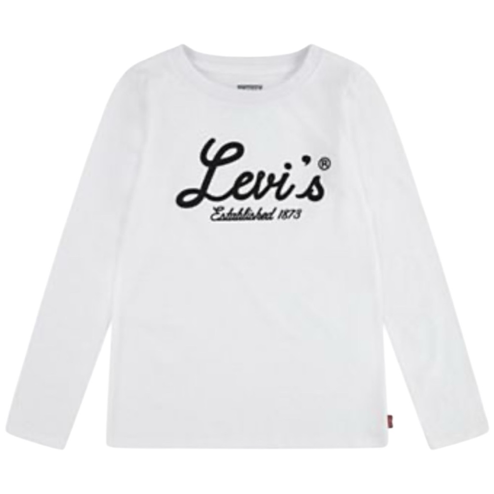 Kids Levi's White Long Sleeve Tee Classic Crew Neck black Levi's logo size M-NEW
